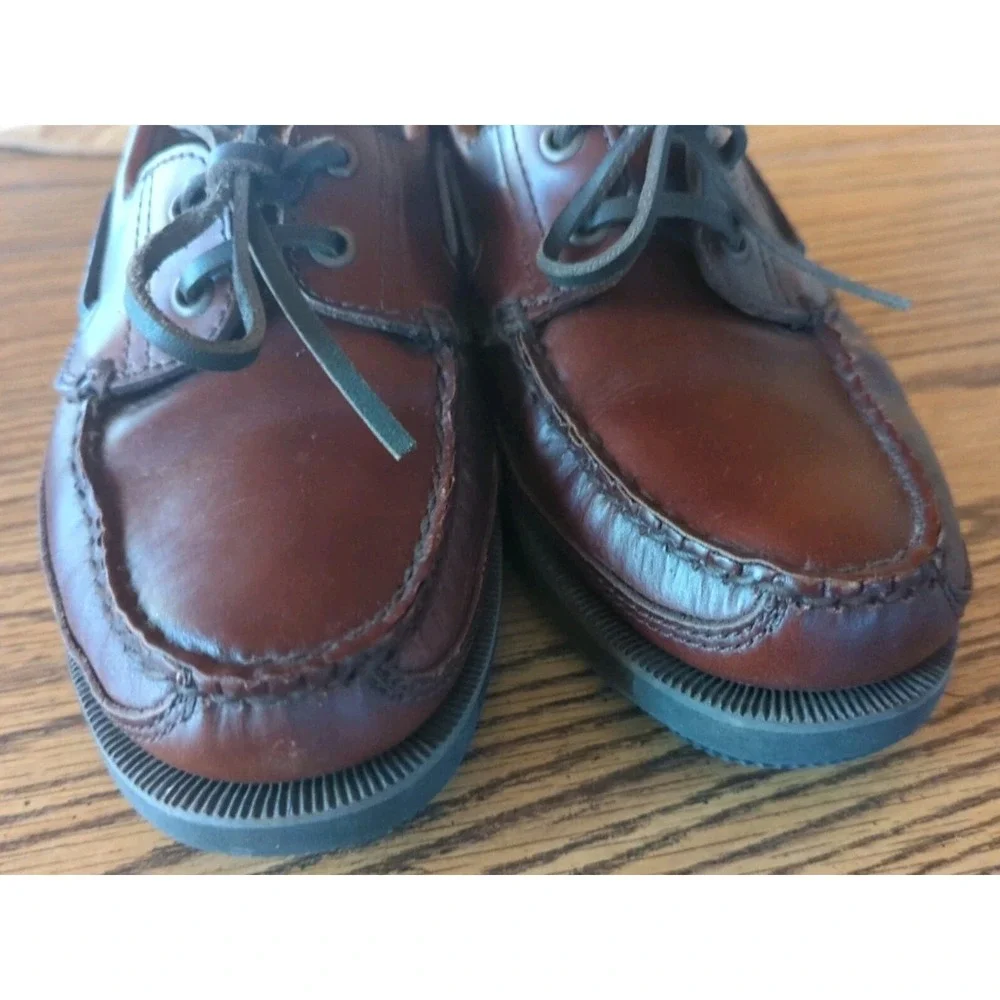 Men's Vintage Bass Moccasins Leather Brown Lace Up Casual Loafers 7‎ M Brazil